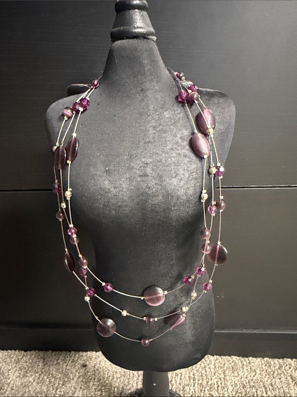 Layered Purple Bead Necklace - Elegant Women's Multi-Strand Necklace
